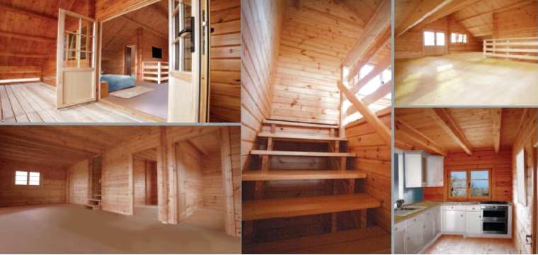 two sroey log cabin house internal view